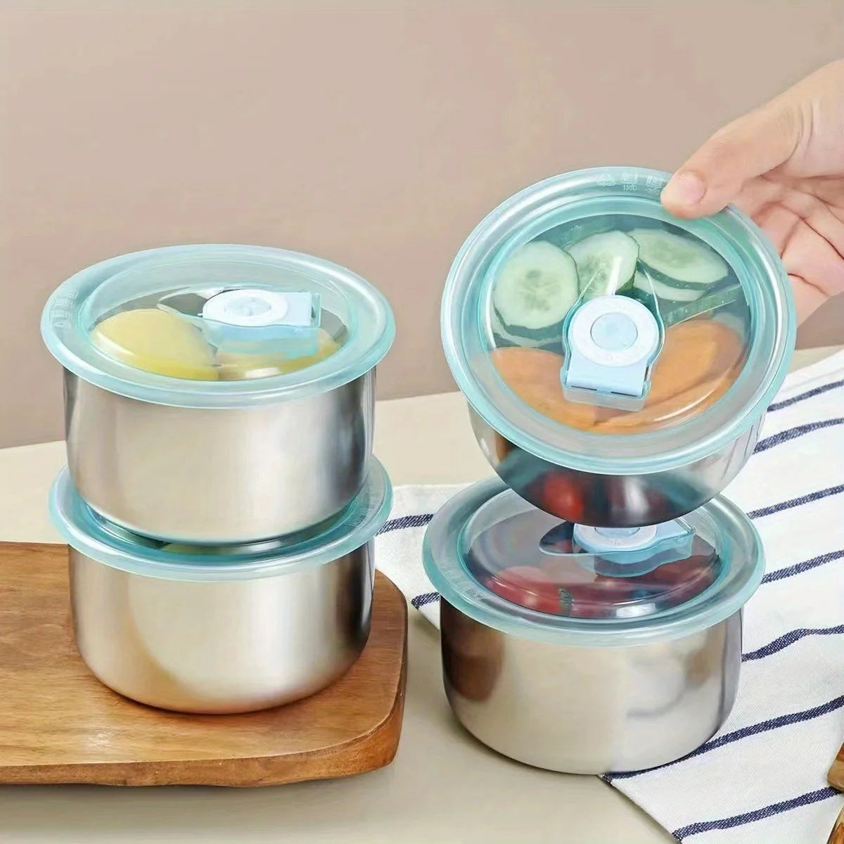Round Leak-Proof Stainless Steel Lunch Box & Food Storage Food Storage Container Babs Blue-1pc