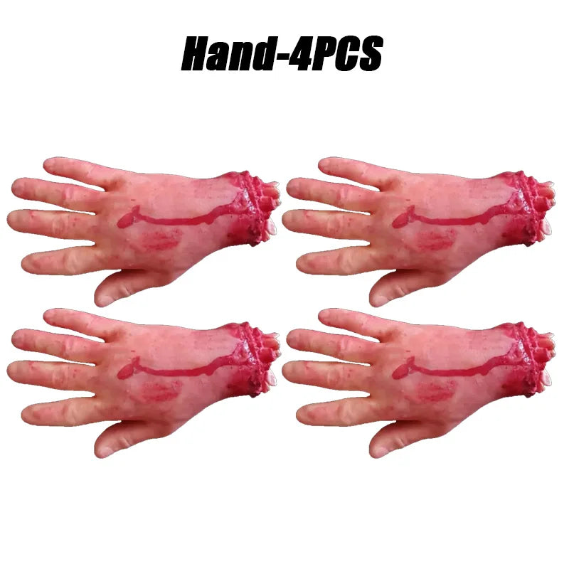 Realistic Halloween Fake Organ Props – Brain Heart Hand Foot Halloween Prop Decoration Babs Hand-4PCS