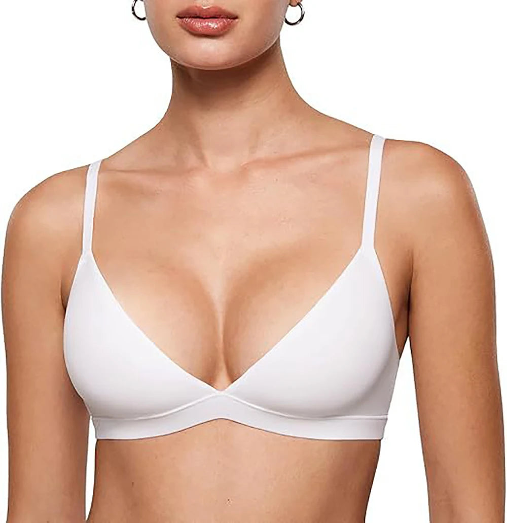 Women's Seamless Triangle Bralette – Wireless Plunge Everyday Bra Triangle Bralette Babs White S