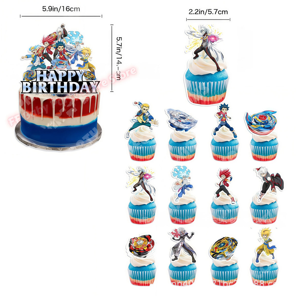 Beyblade & Bakugan Birthday Balloons Banner Party Decorations Party Decorations Set Babs 13pcs Cake topper