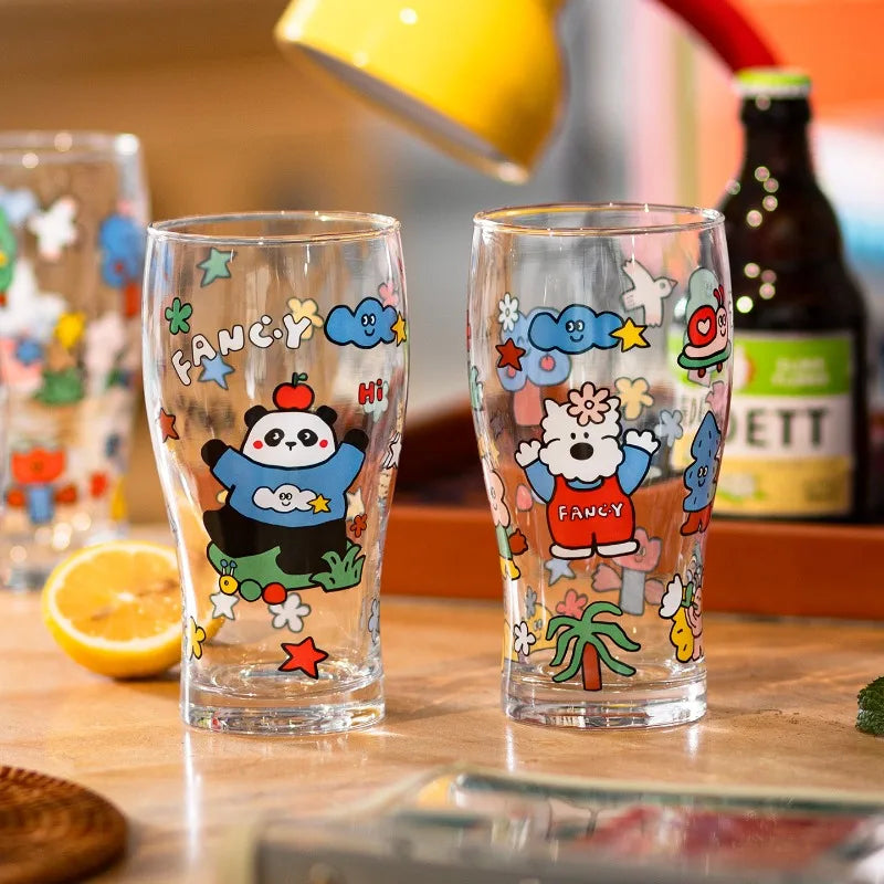 Large Capacity Cute Animal Print Glass Cup | Bar & Home Gift Glass Drinkware Cup Babs
