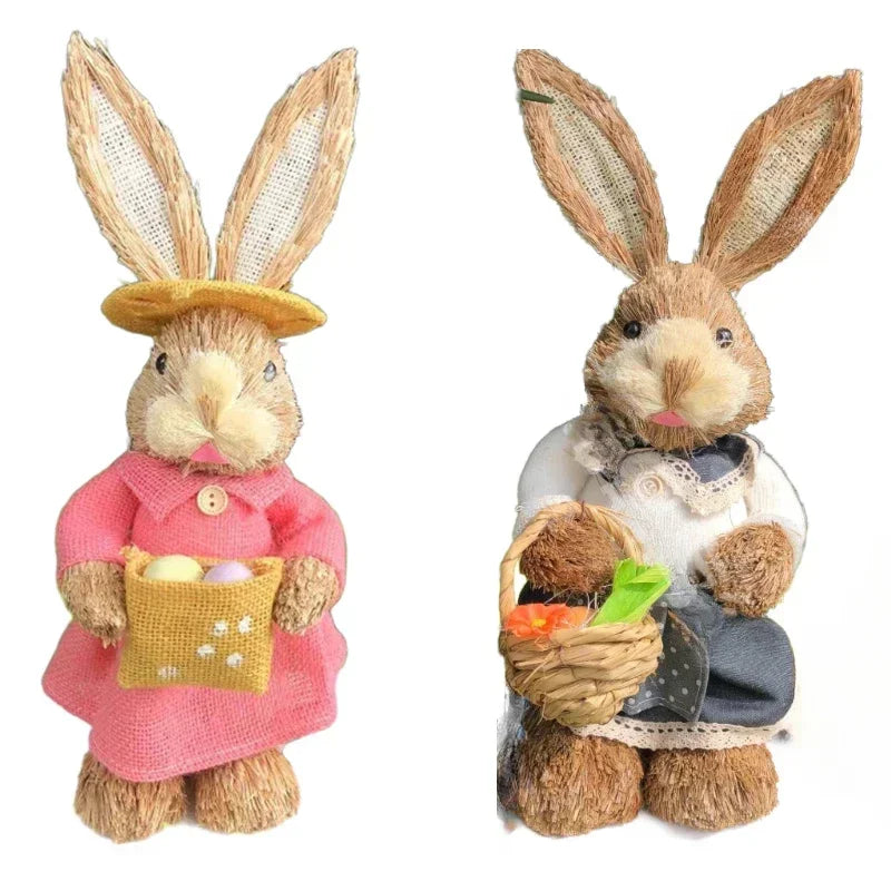 Easter Straw Bunny Decor 35cm – Rustic Handmade Decoration Easter Bunny Decor Babs SetC-2PCS 35CM