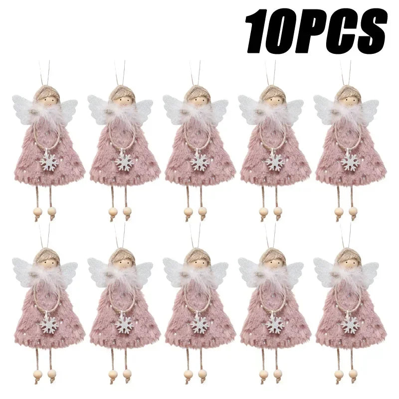 Christmas Angel Girl Doll Ornament – Festive Tree Hanging Decor Christmas Tree Ornament Babs Pink 10PCS