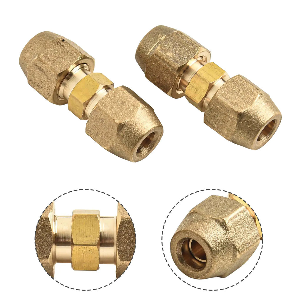 2PCS Copper Flare Double Nipple Pipe Connector 1/4"–5/8" HVAC Pipe Fitting Connector Babs
