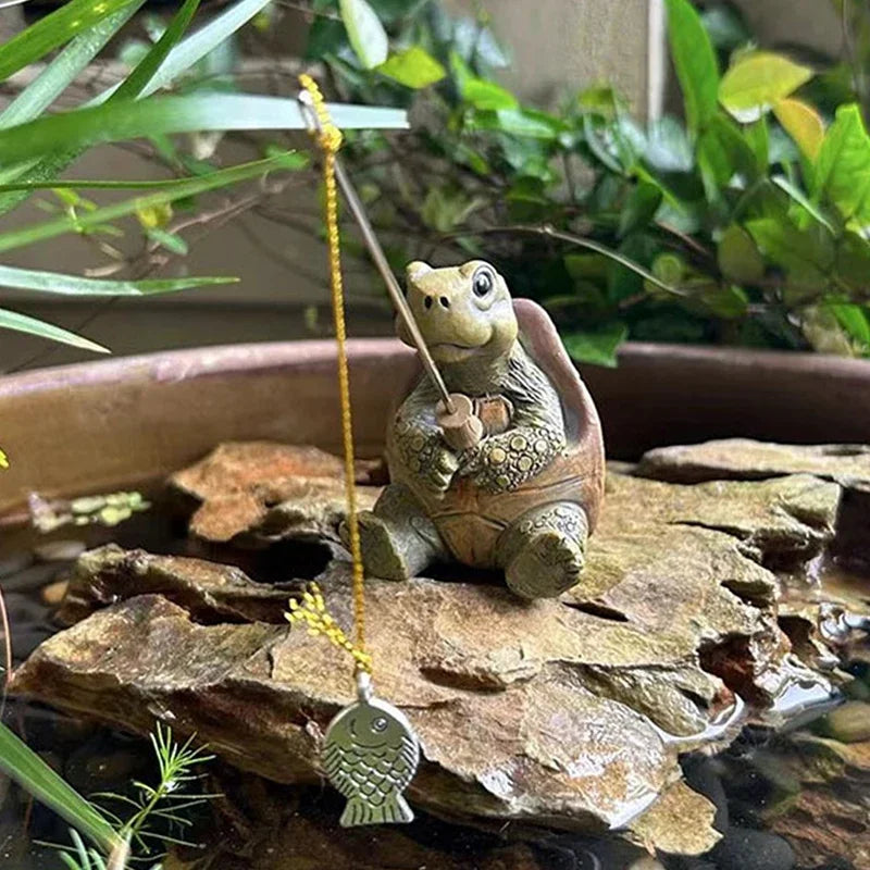 Cute Rope Fishing Turtle Resin Statue – Garden & Home Decor Garden Resin Statue Babs Default Title