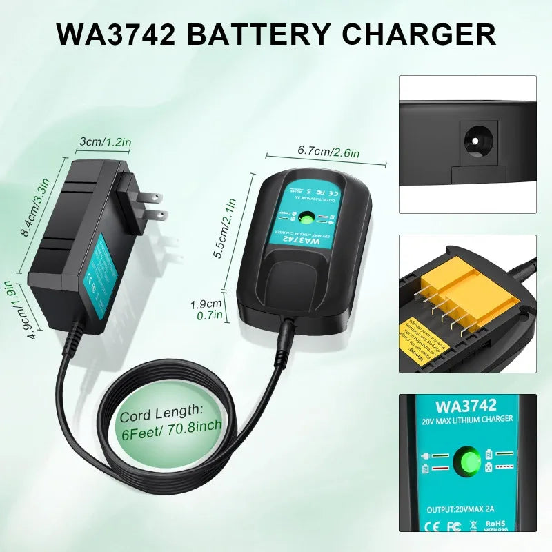 WA3742 Rapid Charger for WORX 20V Lithium Batteries – LED Portable Battery Charger Babs