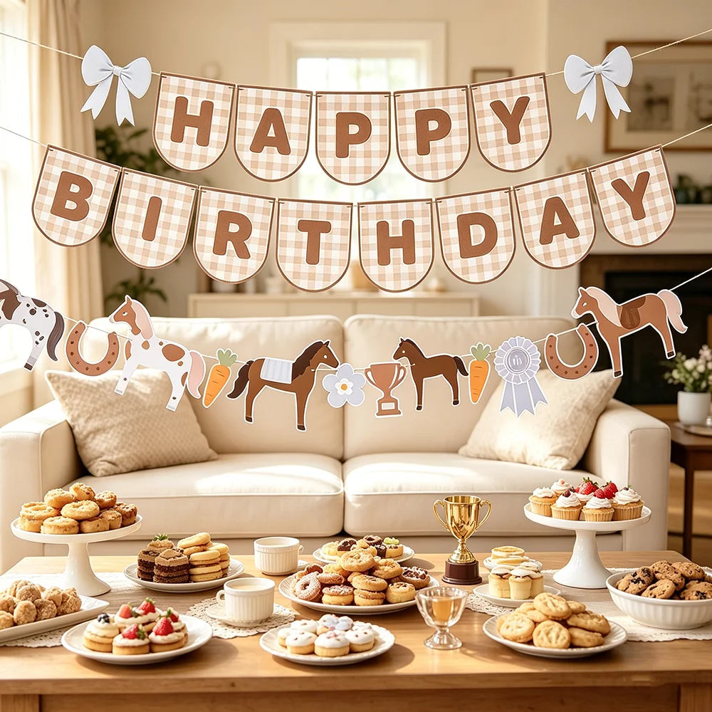 Boho Horse Birthday Party Banner & Foil Balloons Decor Set Party Decoration Set Babs