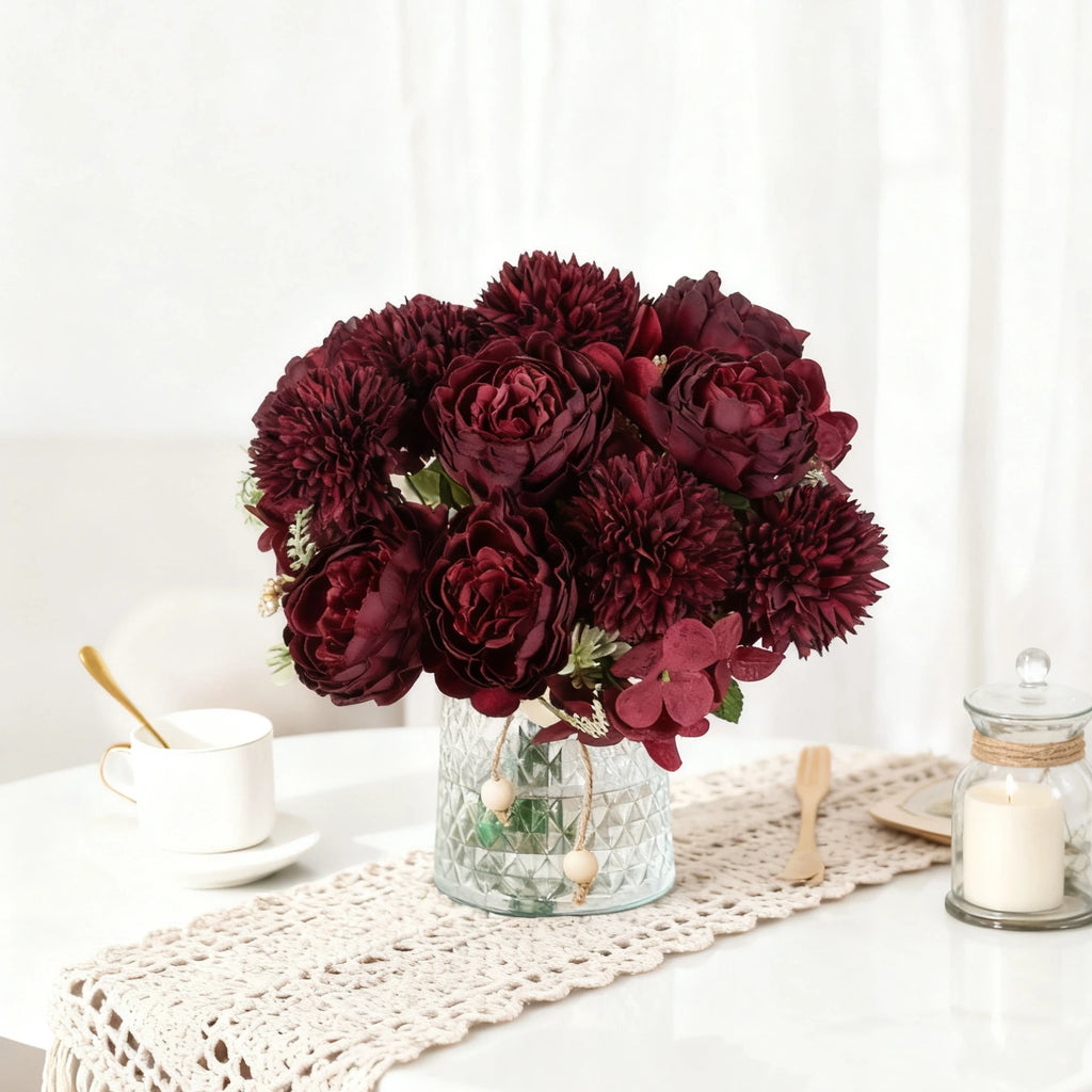 Silk Peony Hydrangea Artificial Flower Bouquet 32cm Artificial Flower Bouquet Babs