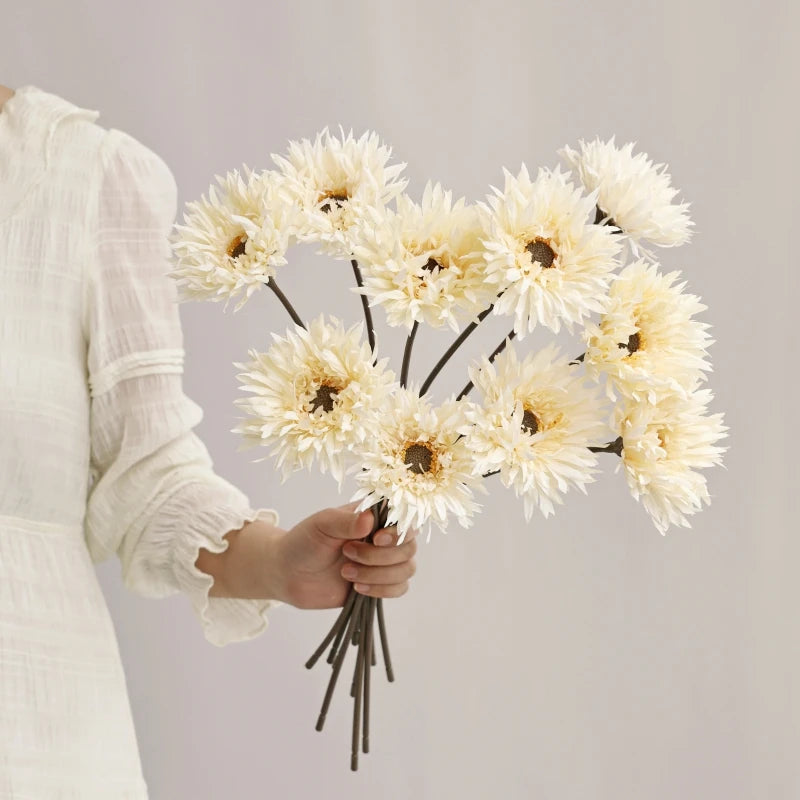 Artificial Silk Gerbera Flowers Bridal Bouquet 5/10 Pcs Artificial Silk Flowers Babs Beige 5 PCS