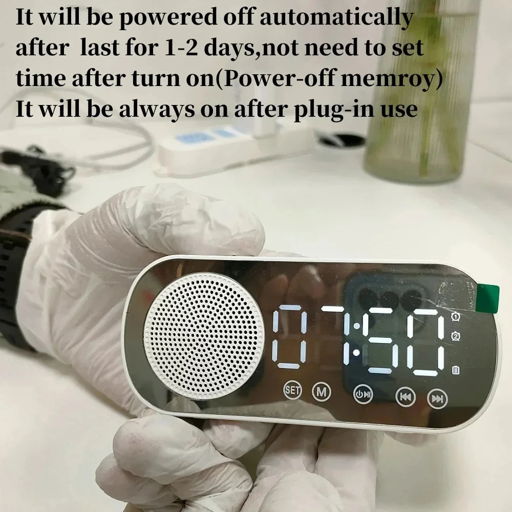 Mirror Digital Alarm Clock – FM Radio, Bluetooth & TF Speaker Digital Alarm Clock Babs