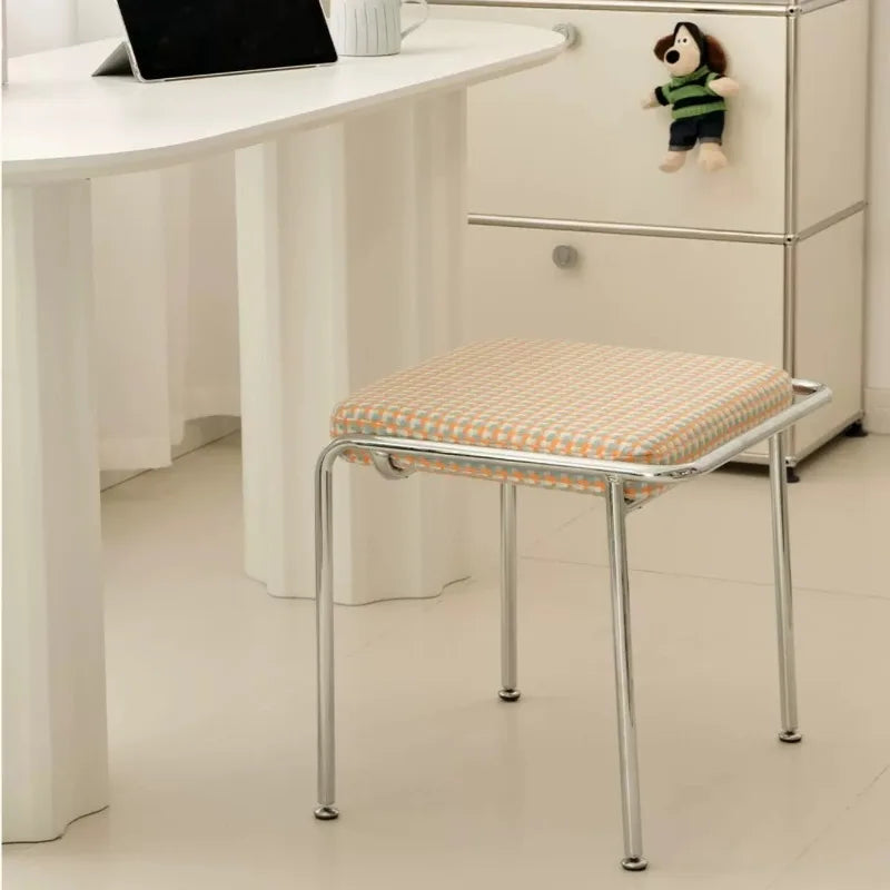 Nordic Modern Luxury Cushioned Stool – Metal Frame 49x41x46cm Cushioned Ottoman Stool Babs