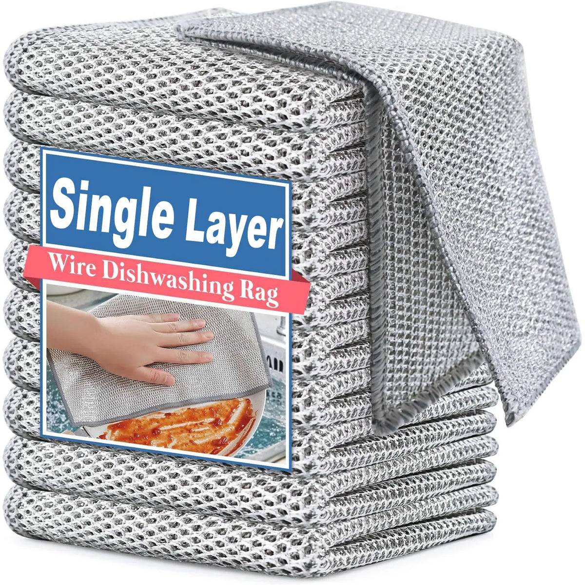 Magic Microfiber Dishcloth – Silver Wire & Built-In Sponge Pad Kitchen Cleaning Cloth Babs Single Layer 100pcs