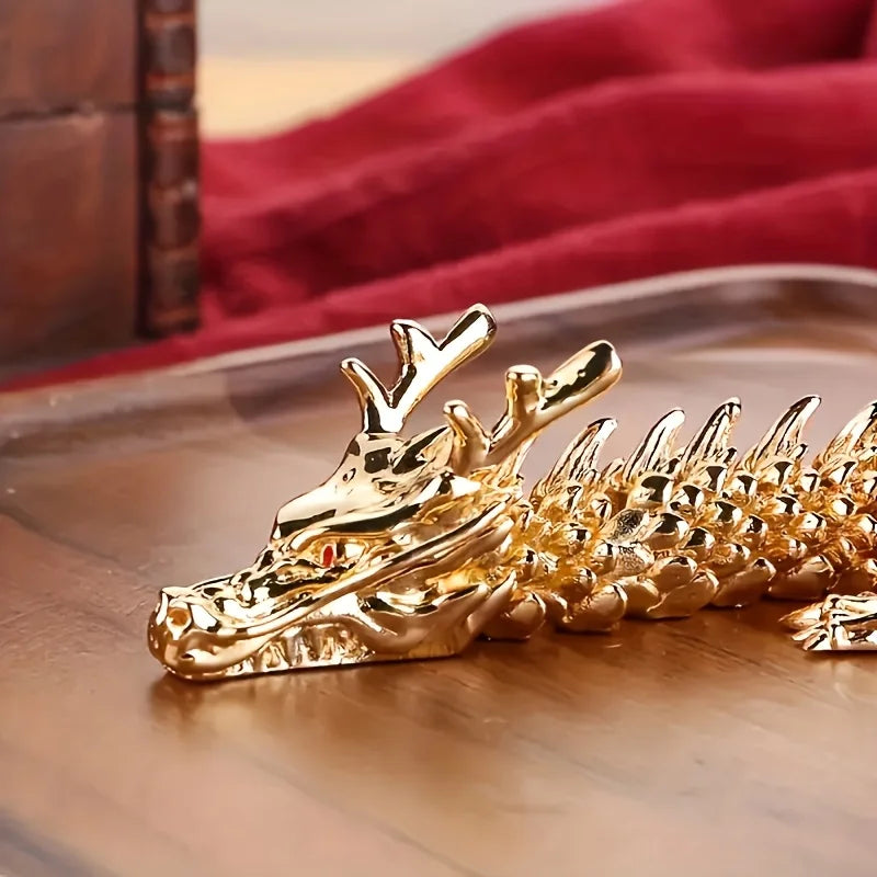 3D Alloy Golden Dragon Statue – Movable Limbs, Home Décor Dragon Figurine Babs