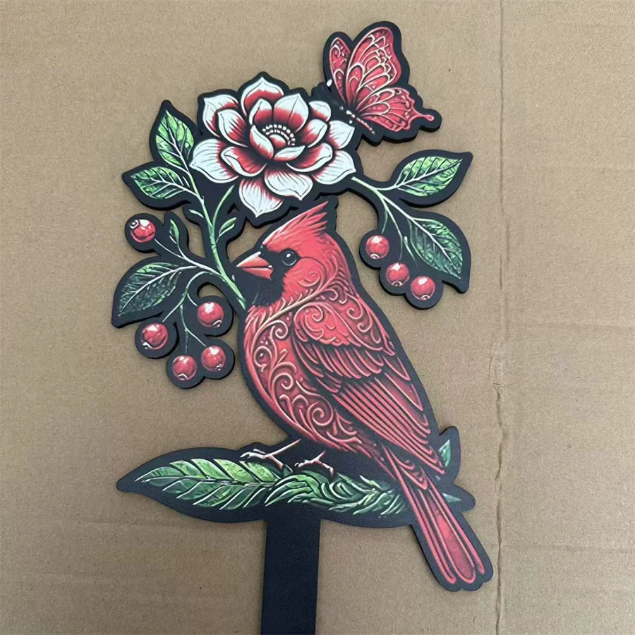 Floral Cardinal Bird Ornament – Red Bishop Bird Décor Decorative Ornament Babs