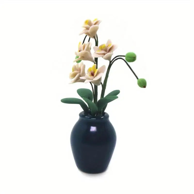 1:12 Miniature Clay Orchid Potted Bonsai Dollhouse Ornament Miniature Ornament Babs