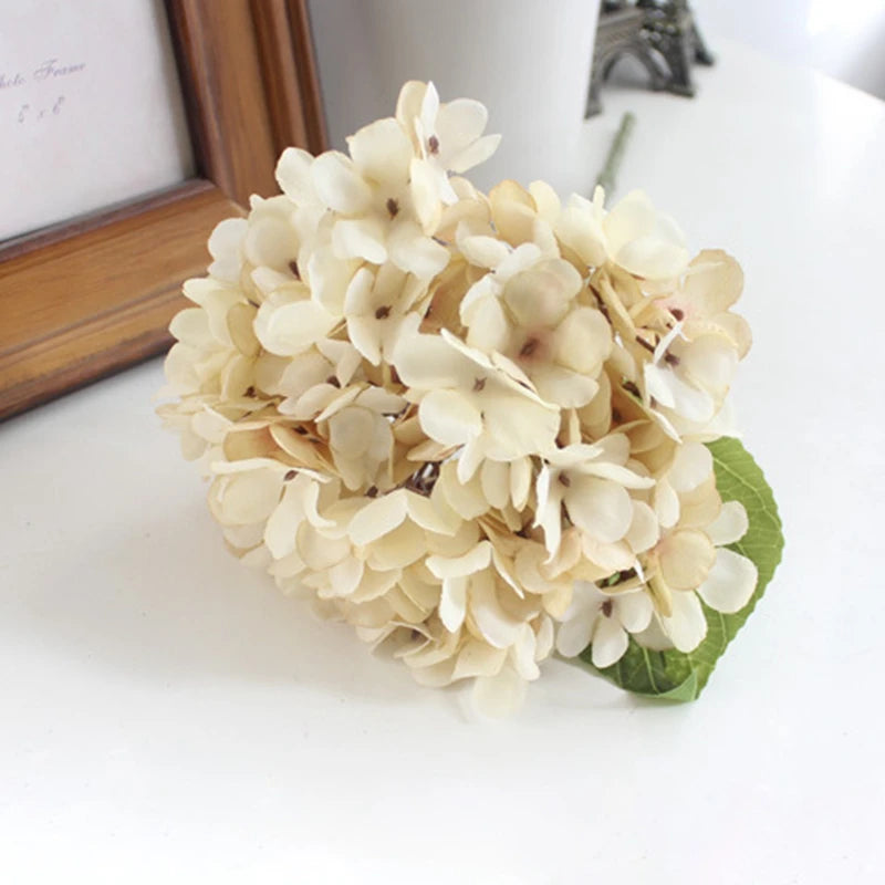 Silk Hydrangea Artificial Flowers for Home & Wedding Decor Artificial Flowers Babs Beige 3 pcs