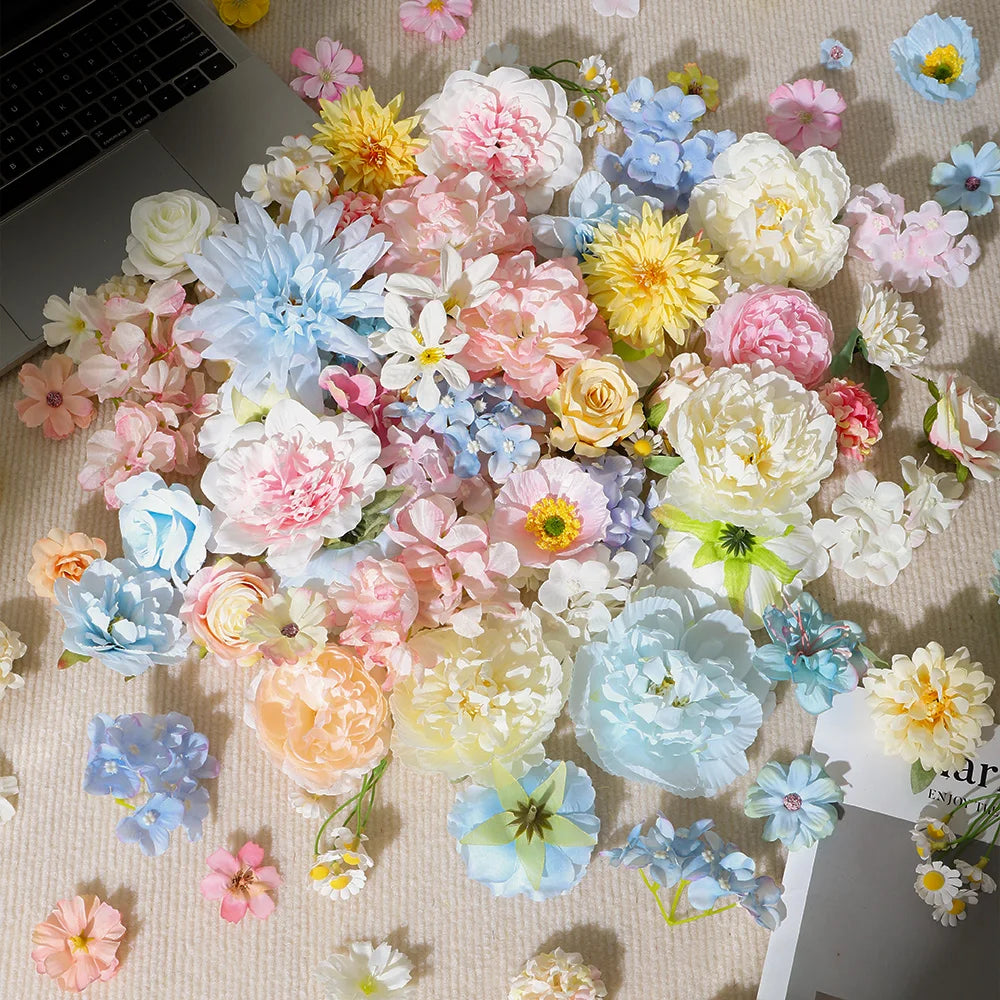 15/40Pcs Silk Artificial Daisy Rose Peony Flower Heads | Wedding Decor Artificial Flower Heads Babs