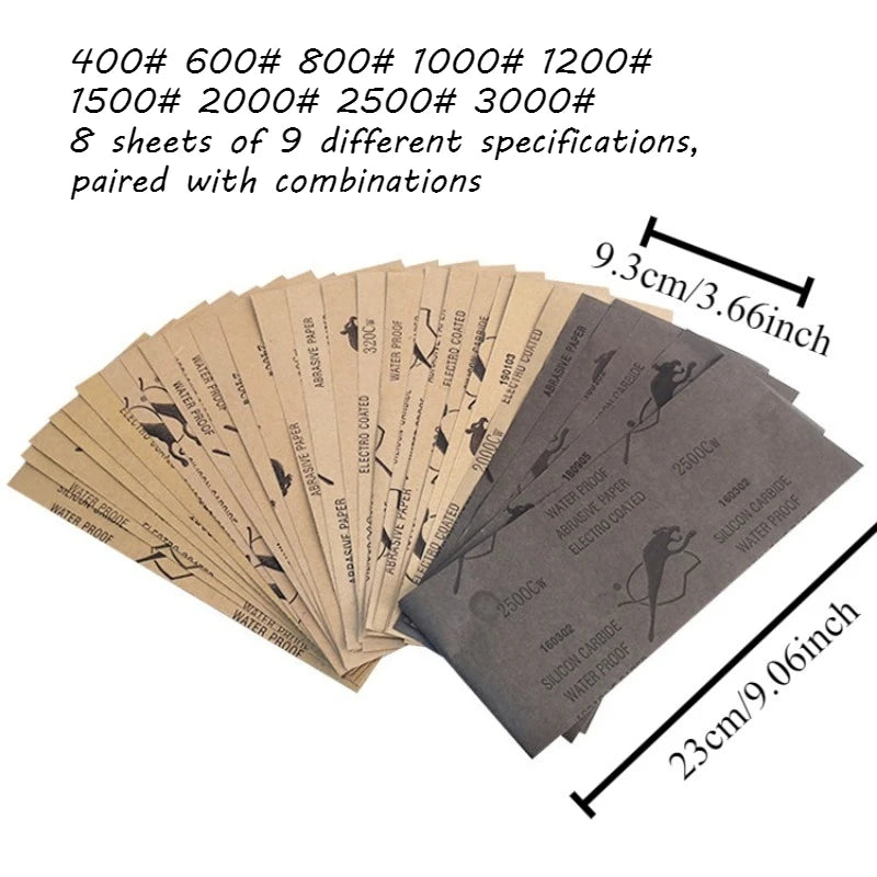 Silicon Carbide Waterproof Sandpaper Set – Wood Metal Auto Abrasive Sandpaper Set Babs 72pcs set