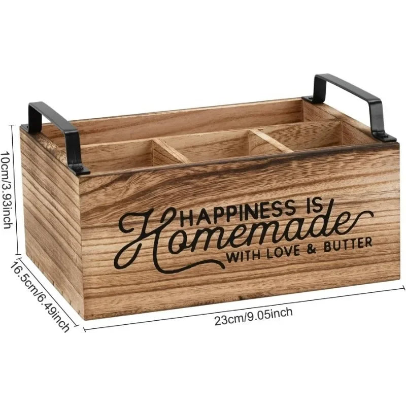 Wooden Coffee Bar Storage Box – 4 Compartments & Handles Kitchen Storage Caddy Babs
