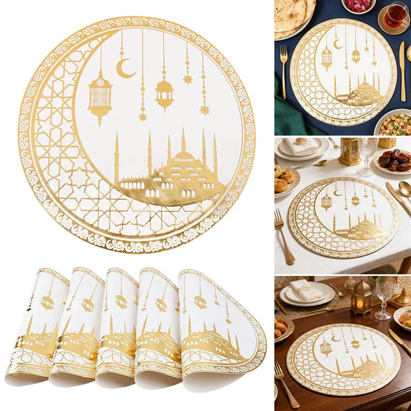 Eid Mubarak PVC Placemats – Ramadan Gold Moon Table Mats Festive Table Mats Babs
