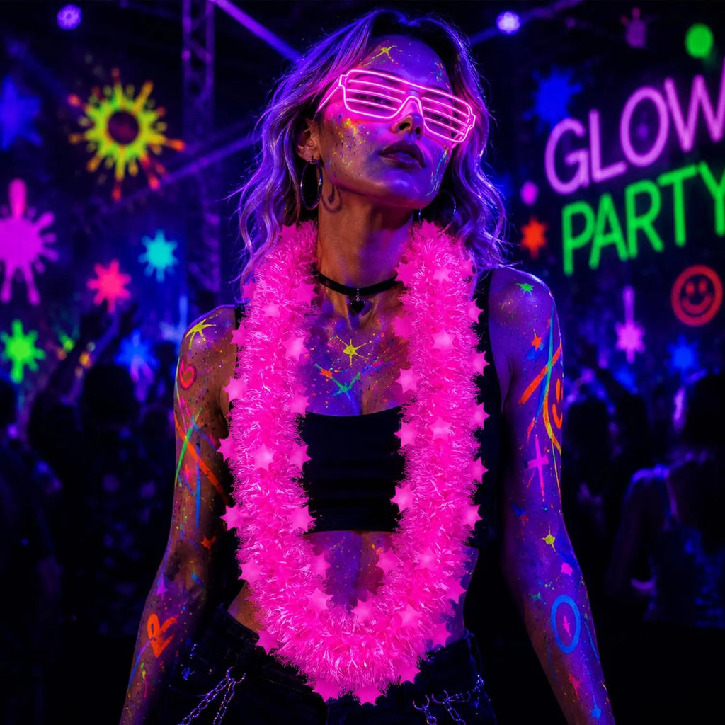 Flower Garland Glow Necklaces UV Blacklight Party Set 16pc Glow Party Necklace Babs
