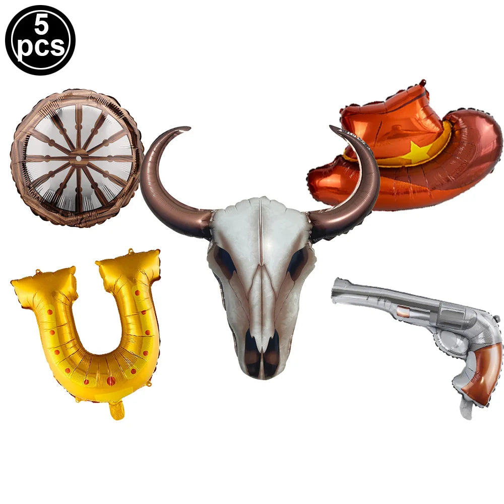5-Piece Western Cowboy Foil Balloons – Party Decor Set Party Foil Balloons Babs Light Grey As show