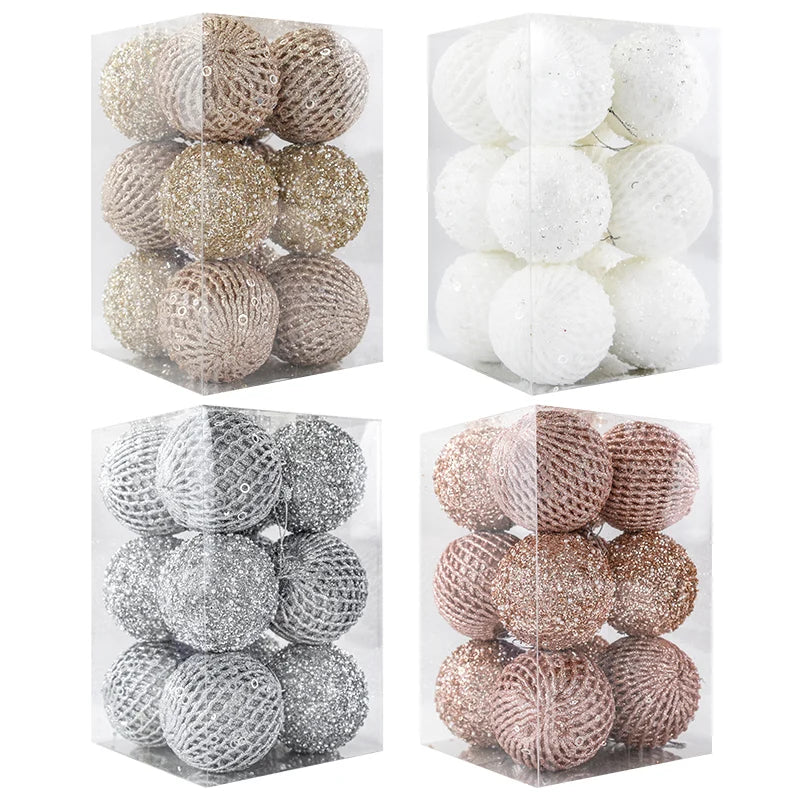 12Pcs 8cm Glitter Christmas Ball Ornaments White & Red Christmas Ball Ornaments Babs