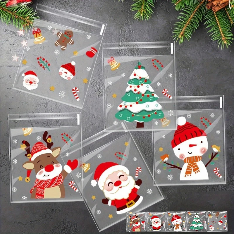 100Pcs Christmas Cellophane Candy Bags | Self-Adhesive Gift Bags Holiday Gift Bags Babs