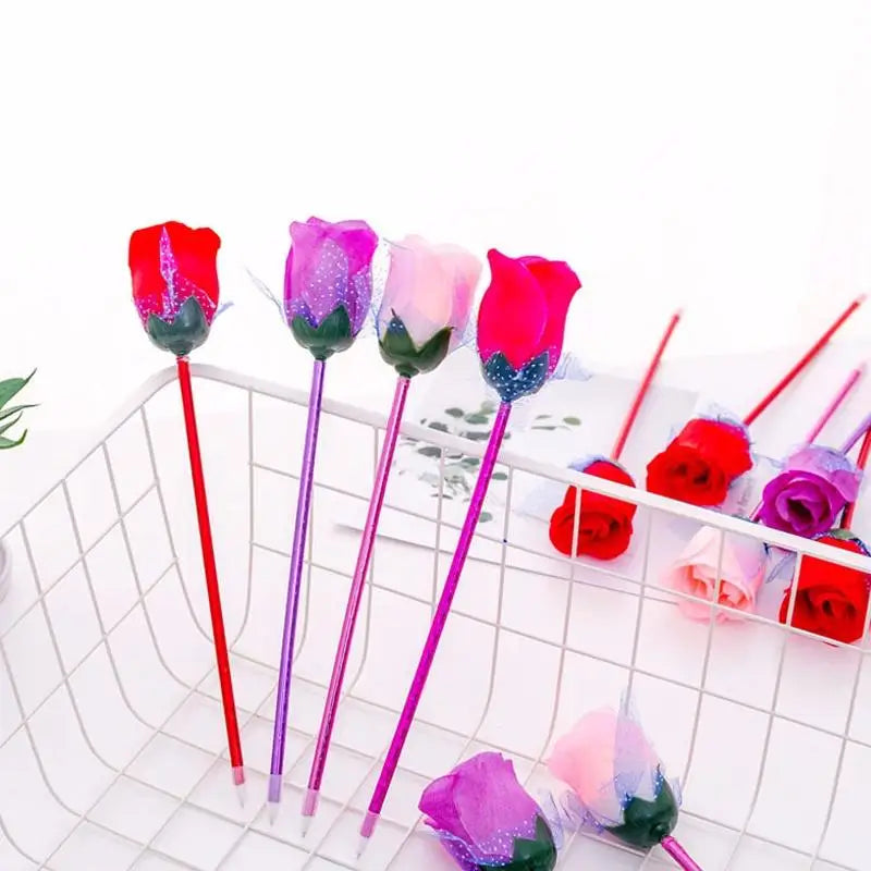 5-Piece Rose Flower Ballpoint Pen Set – Novelty Stationery Gift Novelty Ballpoint Pens Babs