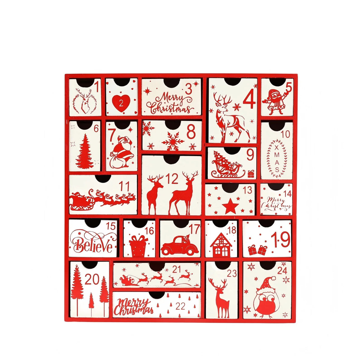 Christmas Advent Calendar 24-Drawer Countdown Gift Box Advent Calendar Box Babs Red One Size