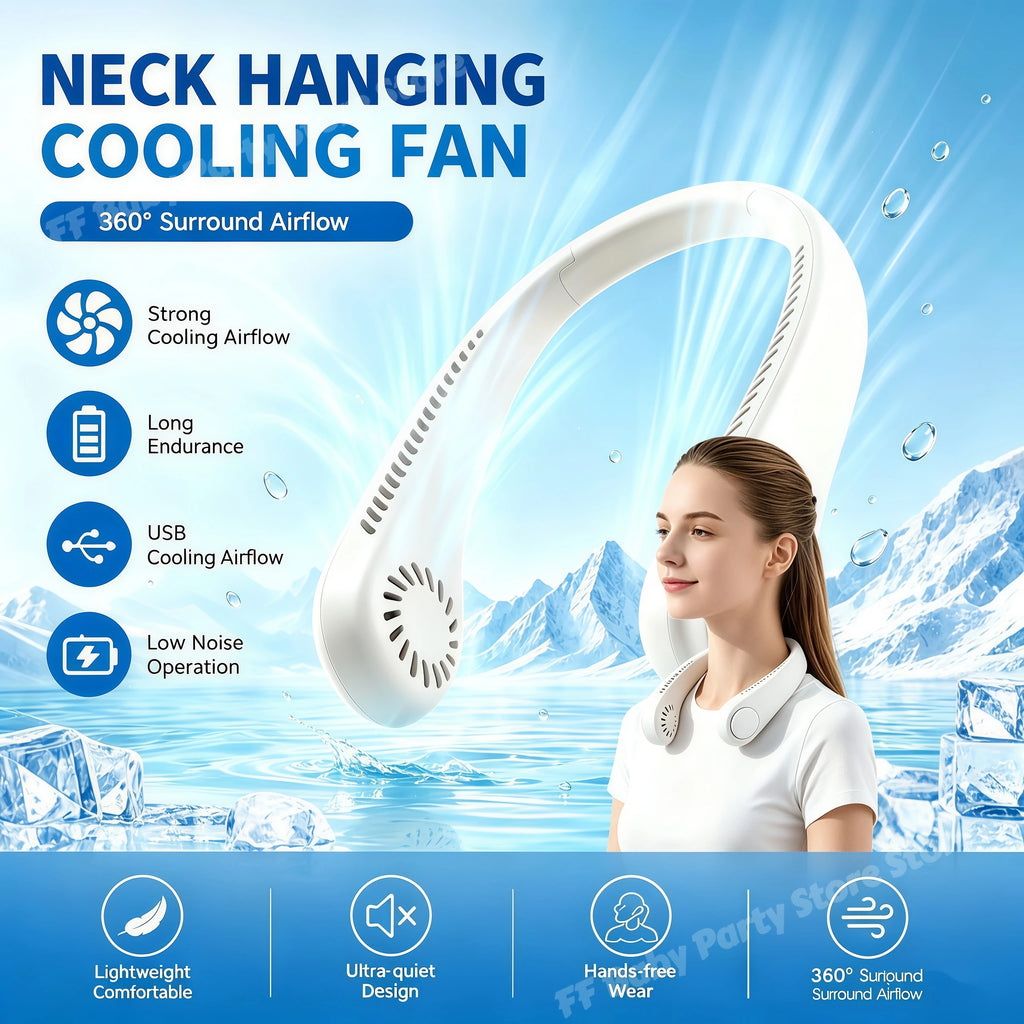 Bladeless Hanging Neck Fan – USB Rechargeable, Adjustable Speed Wearable Neck Fan Babs
