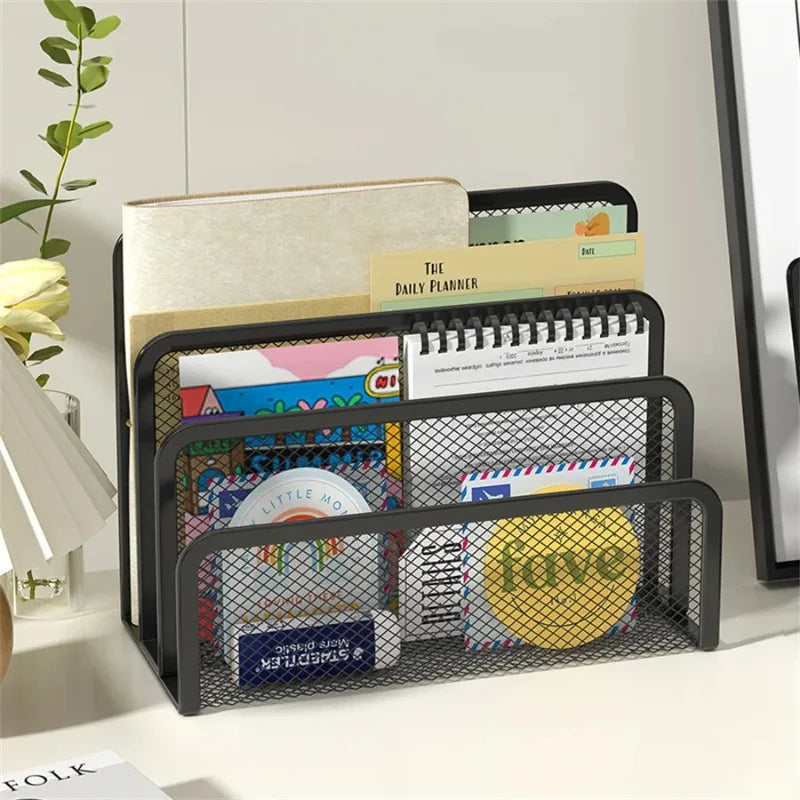 3-Layer Black Metal Mesh Desk Organizer – File & Book Rack Desk File Organizer Babs