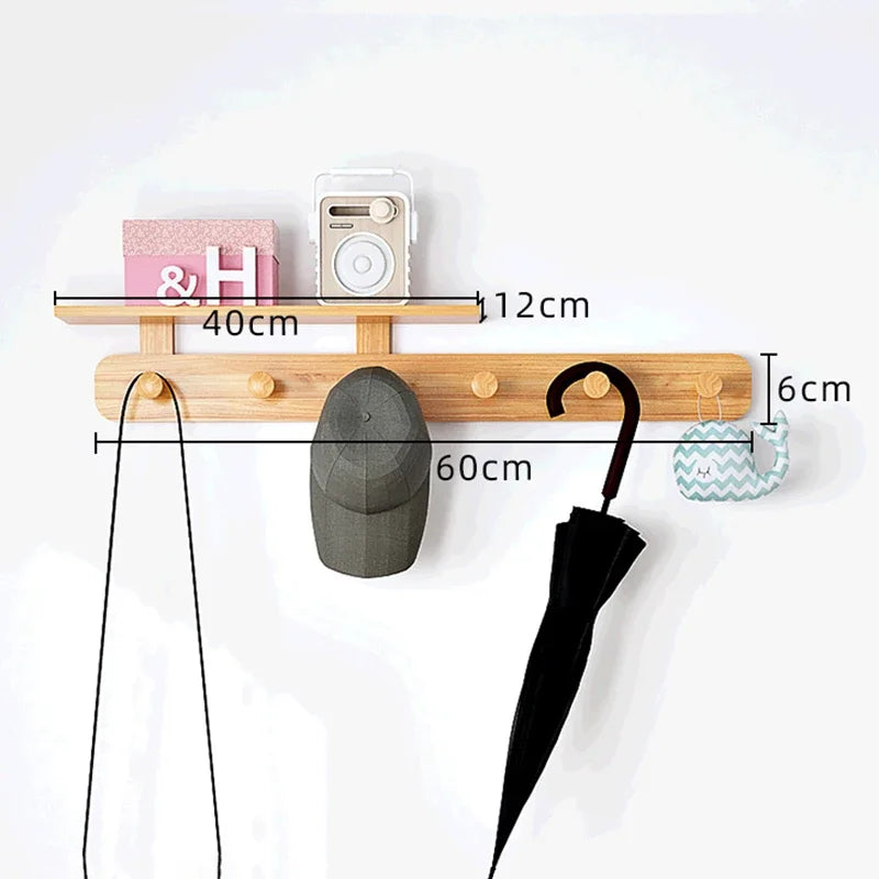 Wall Mounted Wood Coat Rack 8 Hooks – Modern Pine Organizer Wall Mounted Coat Rack Babs Log Color-6 Hooks