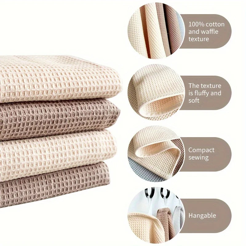 Mixed 4-Pack Waffle Weave Cotton Dish Cloths – Hanging Loop Cotton Dish Cloths Babs