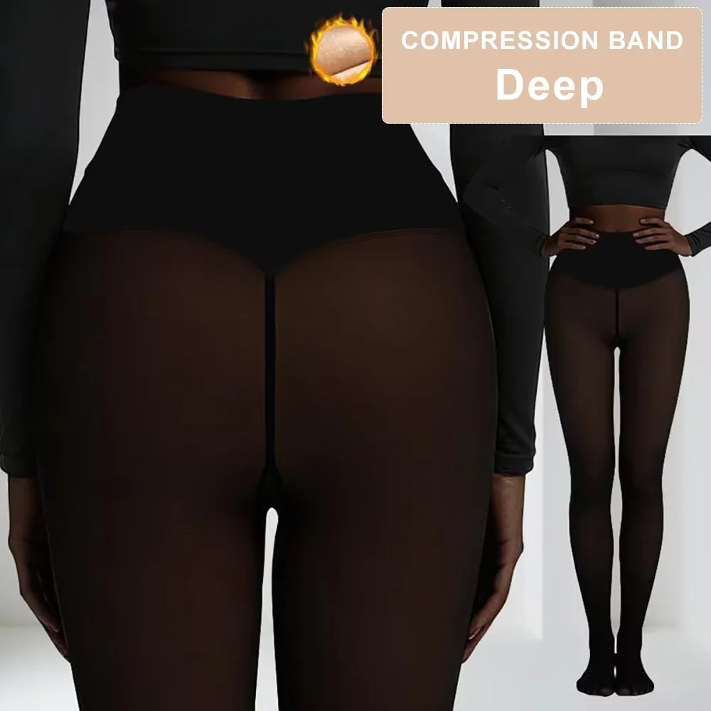 One-Seam Fleece Lined Shaping Leggings – Thermal Sheer Tights Fleece Lined Leggings Babs DEEP XL