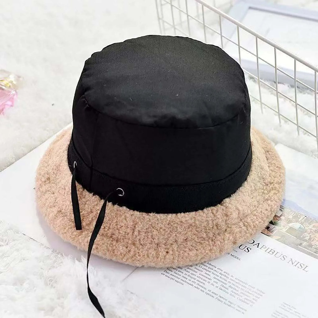 Women's Winter Lamb Fleece Bucket Hat – Warm Windproof Cap Winter Bucket Hat Babs