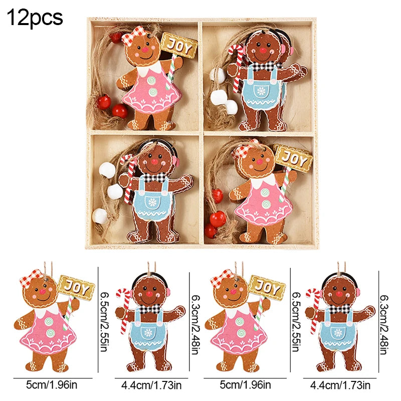 Christmas Wooden Ornaments – Gingerbread Man & Gnome Pendants Christmas Tree Ornament Babs 12PCS-C