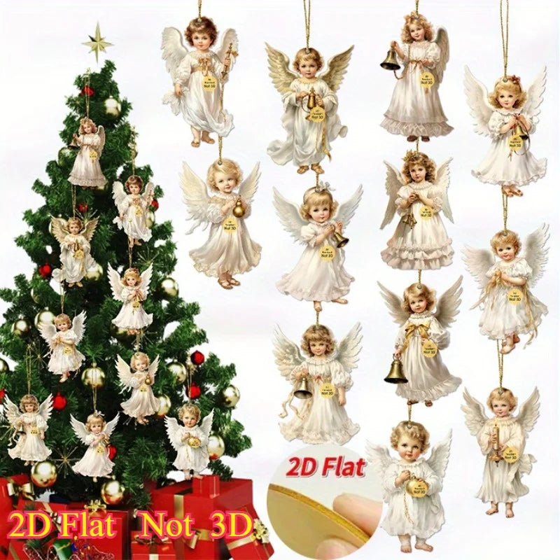 12pc Vintage Christmas Angel Wooden Ornaments | Holiday Decor Christmas Ornaments Babs