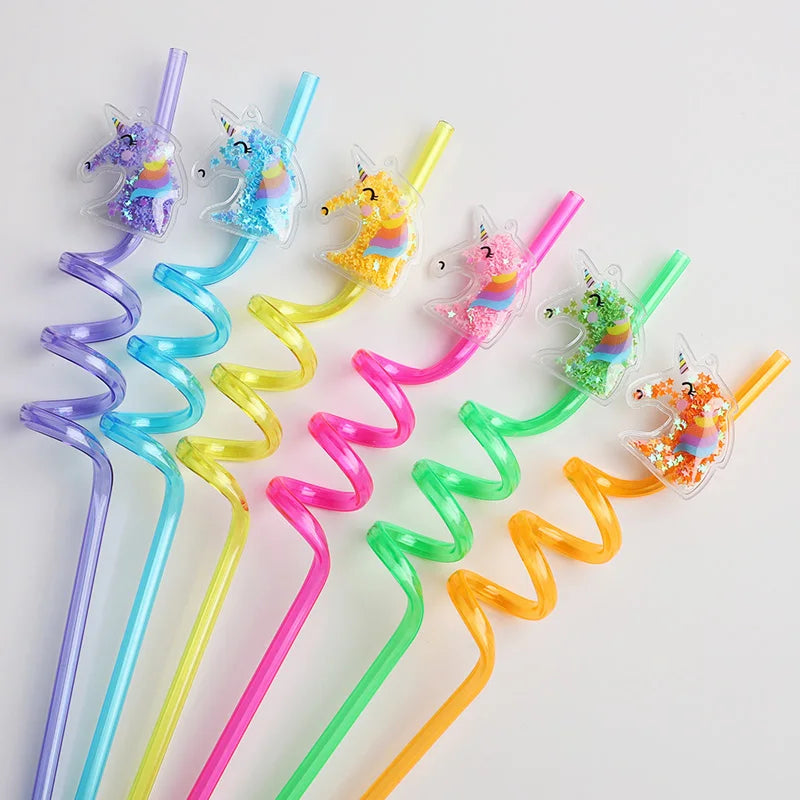 Unicorn Glitter Reusable Straws – Kids Birthday Party (6/12 pcs) Party Drinking Straws Babs Mix 6Pcs