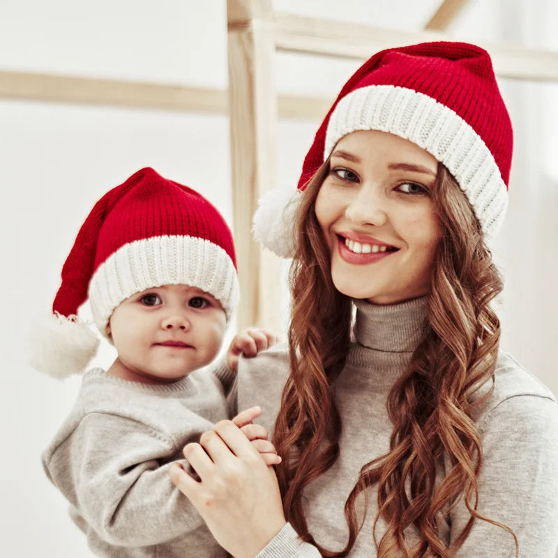 Knitted Christmas Pompom Beanie Hat – Soft Adult Santa Cap Christmas Beanie Hat Babs