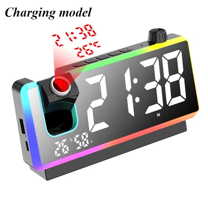 LED RGB Projection Desk Clock – Alarm, Temp & Date Display LED Projection Clock Babs Black