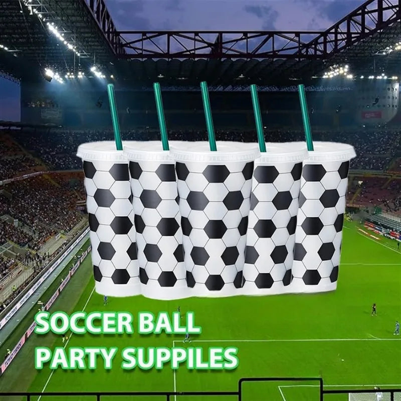 Soccer Print Tumbler with Straw – 24oz Reusable Sports Cup Sports Print Tumbler Babs