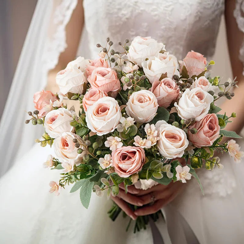 Silk Rose Artificial Flower Bouquet – Wedding & Home Decor Artificial Flower Bouquet Babs