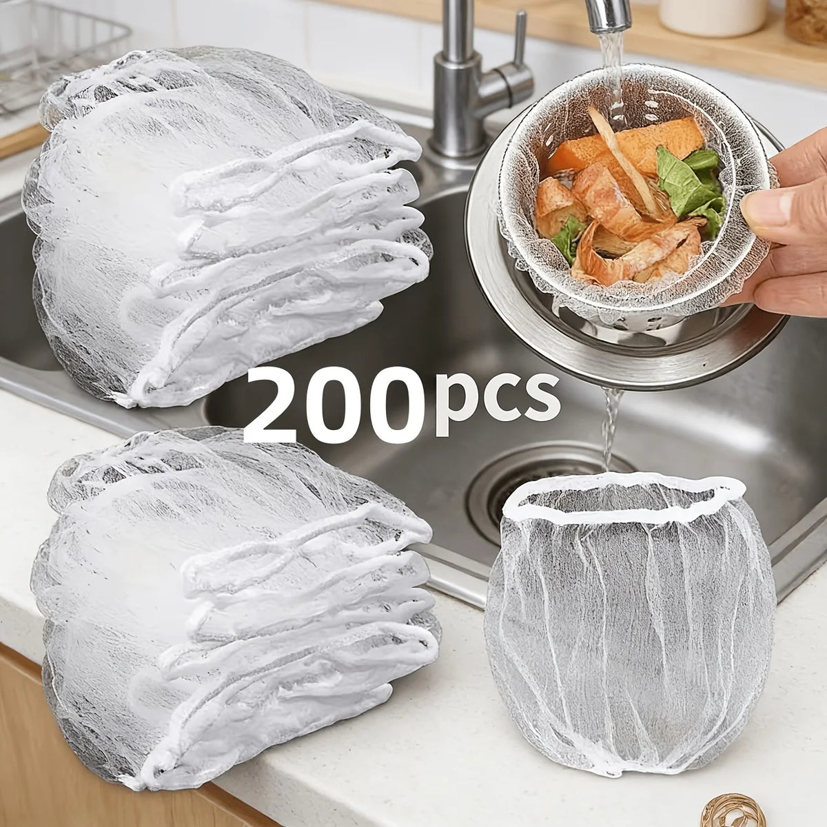 200/400Pcs Disposable Mesh Sink Strainer Bags – Drain Catcher Drain Strainer Bags Babs 200PCS