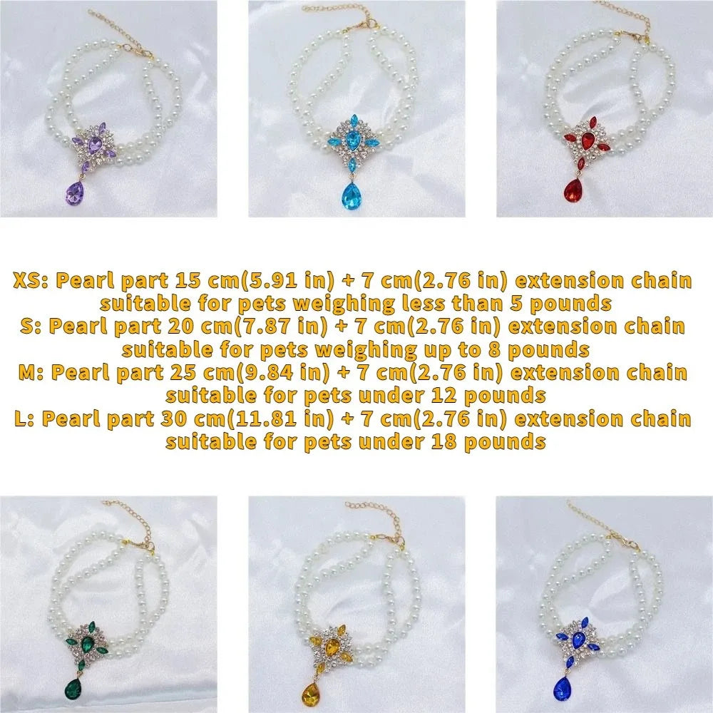 Double Layer Pearl Crystal Cat Necklace – Adjustable Collar Pet Collar Necklace Babs