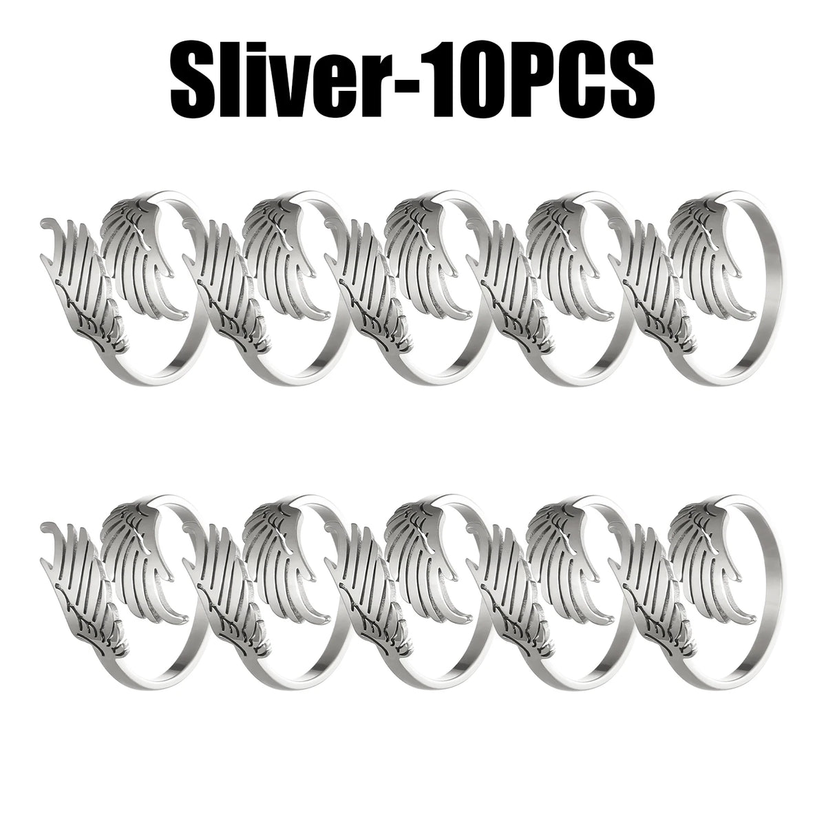 Geometric Wing Open Ring – Stainless Steel Unisex Fashion Fashion Ring Babs Sliver 10PCS