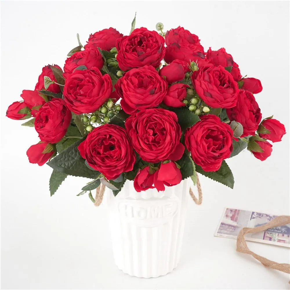 Silk Peony Artificial Flower Bouquet – Roses & Gypsophila, 12 Colors Artificial Flower Bouquet Babs