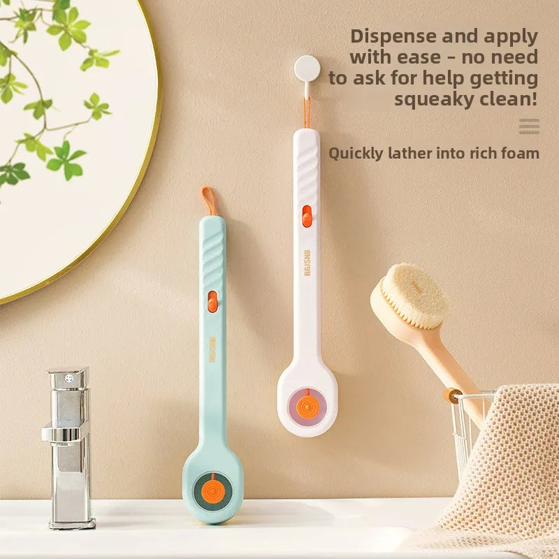 Long Handle Back Scrubber with Soap Dispenser & Soft Bristles Back Scrubber Brush Babs