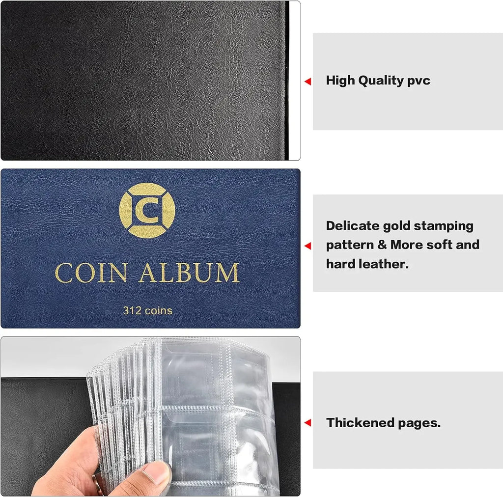 312-Pocket Coin Collection Album Binder – 20–46mm Coins Coin Collection Album Babs