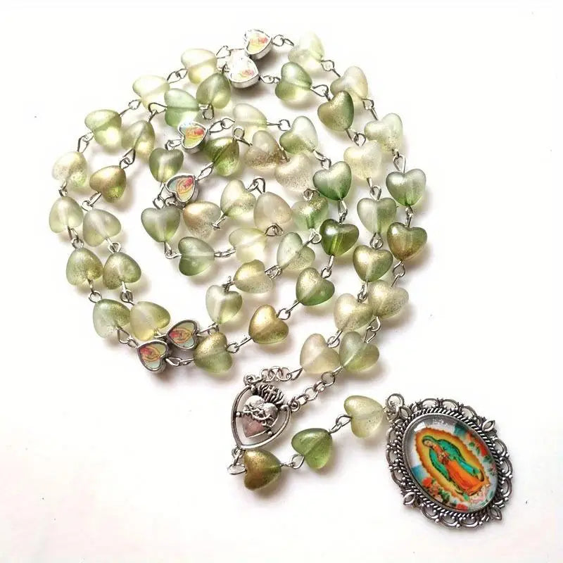 Acrylic Bead Catholic Rosary Necklace – Cross & Guadalupe Pendant Religious Rosary Necklace Babs